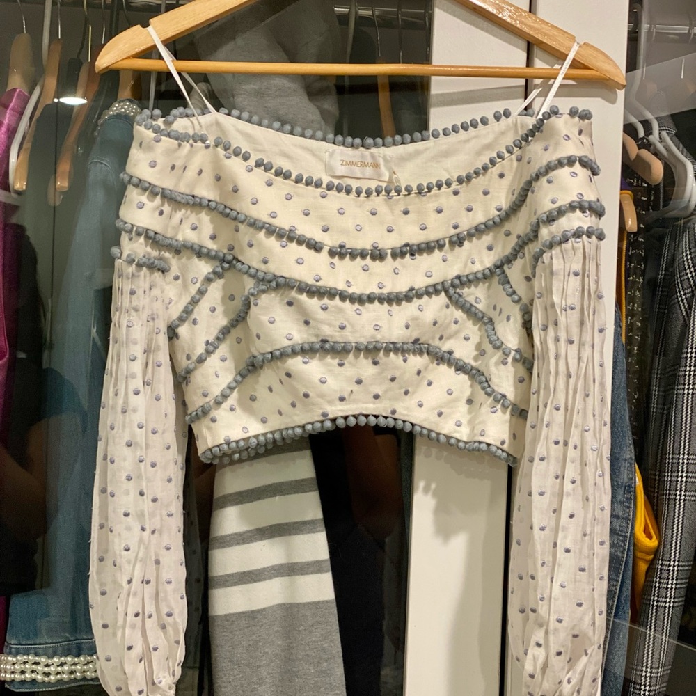 Zimmerman Romantic Blouse; Offwhite with blue details